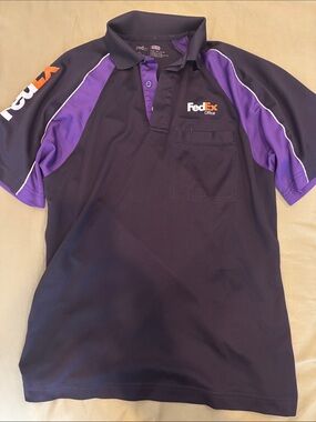 FedEx Office Men's Black and Purple Short-Sleeve Polo